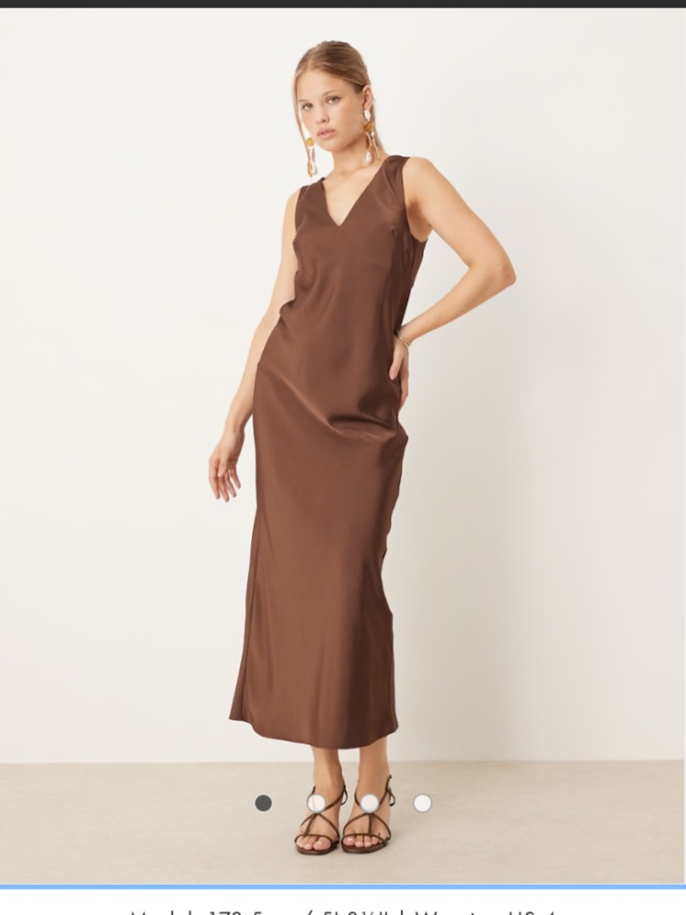 ASOS v-neck satin midi slip dress in chocolate
